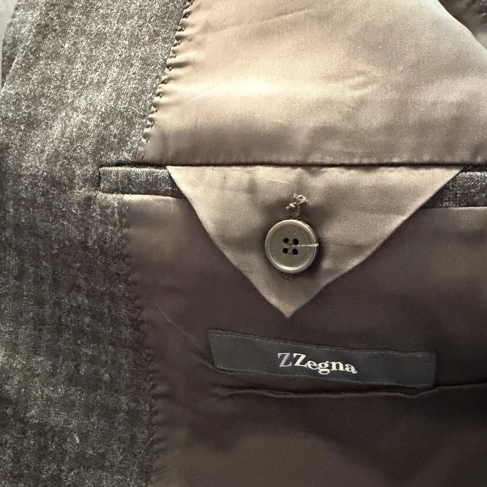Z Zegna 54R 44R Gray Micro Check Blazer Italian Wool Blend Cut Tag Drop 8